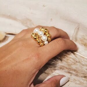 Santorini Pearl Gold Beads Pearl Rings